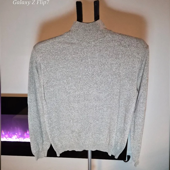 Talbots Petites Made in Italy 100% Cotton Mock Neck Sweater - Grey Marl - Med - Picture 1 of 6